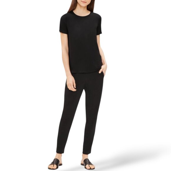 Eileen Fisher	made in USA black viscose jersey easy pants women's XS - Picture 3 of 8